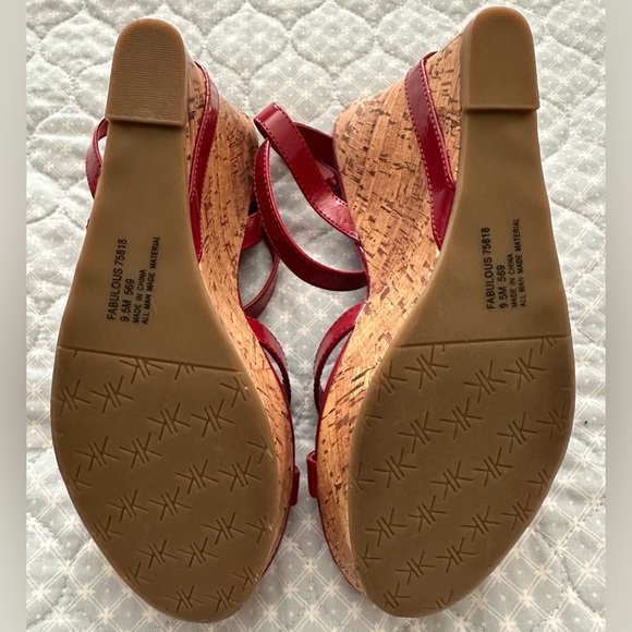 Kardashian Collection red wedge shoes w/ wrap buckle, never worn smoke/pet free - Picture 4 of 5
